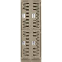 Clean Line Lockers, 2 -tier, Bank of 2, 24" x 12" x 76", Steel, Beige, Rivet (Assembled), Perforated Cintas