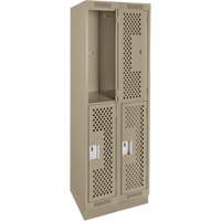 Clean Line Lockers, 2 -tier, Bank of 2, 24" x 12" x 76", Steel, Beige, Rivet (Assembled), Perforated Cintas