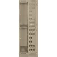 Clean Line Lockers, 2 -tier, Bank of 2, 24" x 12" x 76", Steel, Beige, Rivet (Assembled), Perforated Cintas