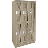 Clean Line Lockers, 2 -tier, Bank of 3, 36" x 12" x 76", Steel, Beige, Rivet (Assembled), Perforated Cintas