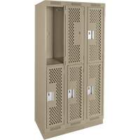 Clean Line Lockers, 2 -tier, Bank of 3, 36" x 12" x 76", Steel, Beige, Rivet (Assembled), Perforated Cintas