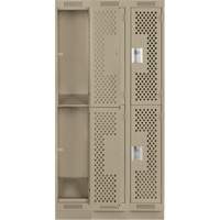 Clean Line Lockers, 2 -tier, Bank of 3, 36" x 12" x 76", Steel, Beige, Rivet (Assembled), Perforated Cintas