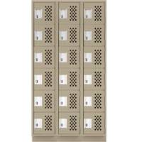 Assembled Lockerettes Clean Line Perforated Economy Lockers, 6 -tier, Bank of 3, 18" x 72" x 12", Steel Cintas