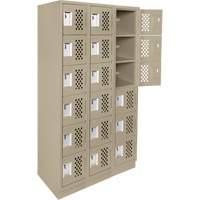 Assembled Lockerettes Clean Line Perforated Economy Lockers, 6 -tier, Bank of 3, 18" x 72" x 12", Steel Cintas