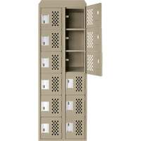 Assembled Lockerettes Clean Line Perforated Economy Lockers, 6 -tier, Bank of 2, 18" x 72" x 12", Steel Cintas
