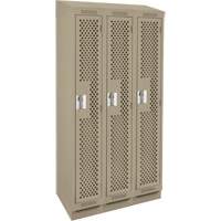 Clean Line Lockers, Bank of 3, 36" x 18" x 82", Steel, Beige, Rivet (Assembled), Perforated Cintas