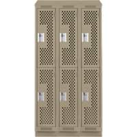 Clean Line Lockers, 2 -tier, Bank of 3, 36" x 18" x 82", Steel, Beige, Rivet (Assembled), Perforated Cintas