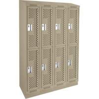 Clean Line Lockers, 2 -tier, Bank of 4, 48" x 18" x 82", Steel, Beige, Rivet (Assembled), Perforated Cintas