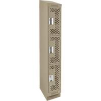 Clean Line Lockers, 3 -tier, 12" x 15" x 82", Steel, Beige, Rivet (Assembled), Perforated Cintas