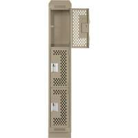 Clean Line Lockers, 3 -tier, 12" x 15" x 82", Steel, Beige, Rivet (Assembled), Perforated Cintas