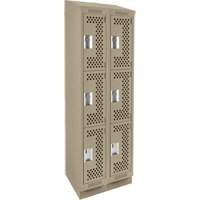 Clean Line Lockers, 3 -tier, Bank of 2, 24" x 15" x 82", Steel, Beige, Rivet (Assembled), Perforated Cintas