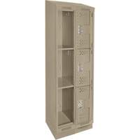 Clean Line Lockers, 3 -tier, Bank of 2, 24" x 15" x 82", Steel, Beige, Rivet (Assembled), Perforated Cintas
