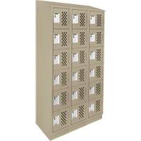 Assembled Lockerettes Clean Line Perforated Economy Lockers, 6 -tier, Bank of 3, 18" x 72" x 12", Steel Cintas