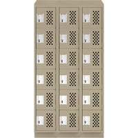 Assembled Lockerettes Clean Line Perforated Economy Lockers, 6 -tier, Bank of 3, 18" x 72" x 12", Steel Cintas