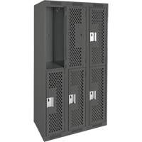 Casiers Clean Line, 2 niveaux, Bloc de 3, 36" x 12" x 72", Acier, Charbon, Rivet (assembl&eacute;), Perfor&eacute; Cintas