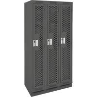Clean Line Lockers, Bank of 3, 36" x 12" x 76", Steel, Charcoal, Rivet (Assembled), Perforated Cintas