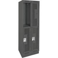 Clean Line Lockers, 2 -tier, Bank of 2, 24" x 12" x 76", Steel, Charcoal, Rivet (Assembled), Perforated Cintas