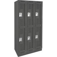 Clean Line Lockers, 2 -tier, Bank of 3, 36" x 12" x 76", Steel, Charcoal, Rivet (Assembled), Perforated Cintas