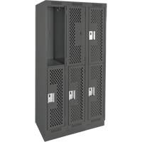 Clean Line Lockers, 2 -tier, Bank of 3, 36" x 12" x 76", Steel, Charcoal, Rivet (Assembled), Perforated Cintas