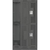 Clean Line Lockers, 2 -tier, Bank of 3, 36" x 12" x 76", Steel, Charcoal, Rivet (Assembled), Perforated Cintas
