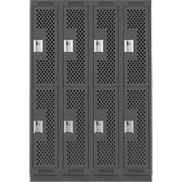 Clean Line Lockers, 2 -tier, Bank of 4, 48" x 12" x 76", Steel, Charcoal, Rivet (Assembled), Perforated Cintas