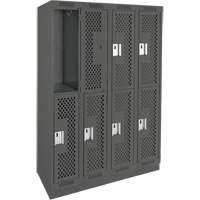 Clean Line Lockers, 2 -tier, Bank of 4, 48" x 12" x 76", Steel, Charcoal, Rivet (Assembled), Perforated Cintas