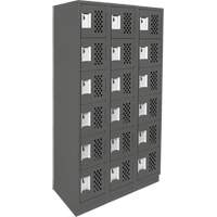 Assembled Lockerettes Clean Line Perforated Economy Lockers, 6 -tier, Bank of 3, 18" x 72" x 12", Steel Cintas