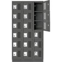 Assembled Lockerettes Clean Line Perforated Economy Lockers, 6 -tier, Bank of 3, 18" x 72" x 12", Steel Cintas