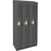 Clean Line Lockers, Bank of 3, 36" x 18" x 82", Steel, Charcoal, Rivet (Assembled), Perforated Cintas