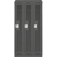 Clean Line Lockers, Bank of 3, 36" x 18" x 82", Steel, Charcoal, Rivet (Assembled), Perforated Cintas