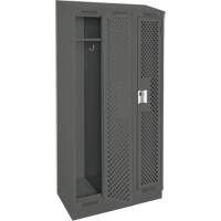 Clean Line Lockers, Bank of 3, 36" x 18" x 82", Steel, Charcoal, Rivet (Assembled), Perforated Cintas