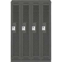 Clean Line Lockers, Bank of 4, 48" x 18" x 82", Steel, Charcoal, Rivet (Assembled), Perforated Cintas