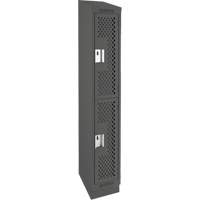 Clean Line Lockers, 2 -tier, 12" x 18" x 82", Steel, Charcoal, Rivet (Assembled), Perforated Cintas