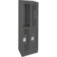 Clean Line Lockers, 2 -tier, Bank of 2, 24" x 15" x 82", Steel, Charcoal, Rivet (Assembled), Perforated Cintas