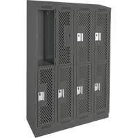 Clean Line Lockers, 2 -tier, Bank of 4, 48" x 18" x 82", Steel, Charcoal, Rivet (Assembled), Perforated Cintas