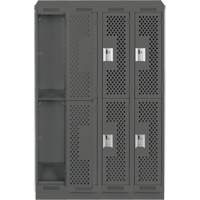 Clean Line Lockers, 2 -tier, Bank of 4, 48" x 18" x 82", Steel, Charcoal, Rivet (Assembled), Perforated Cintas