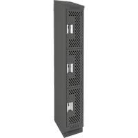 Clean Line Lockers, 3 -tier, 12" x 18" x 82", Steel, Charcoal, Rivet (Assembled), Perforated Cintas