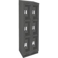 Clean Line Lockers, 3 -tier, Bank of 2, 24" x 15" x 82", Steel, Charcoal, Rivet (Assembled), Perforated Cintas