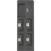 Clean Line Lockers, 3 -tier, Bank of 2, 24" x 15" x 82", Steel, Charcoal, Rivet (Assembled), Perforated Cintas
