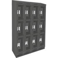 Clean Line Lockers, 3 -tier, Bank of 4, 48" x 15" x 82", Steel, Charcoal, Rivet (Assembled), Perforated Cintas