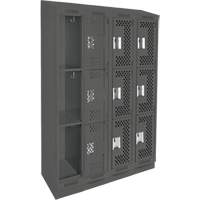 Clean Line Lockers, 3 -tier, Bank of 4, 48" x 15" x 82", Steel, Charcoal, Rivet (Assembled), Perforated Cintas