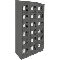 Assembled Lockerettes Clean Line Perforated Economy Lockers, 6 -tier, Bank of 3, 18" x 72" x 12", Steel Cintas