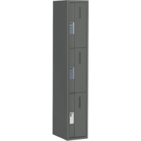 Concorde Heavy-Duty Lockers, 3 -tier, 12" x 18" x 72", Steel, Charcoal, Welded (Assembled) Cintas