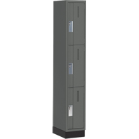 Concorde Heavy-Duty Lockers, 3 -tier, 12" x 18" x 76", Steel, Charcoal, Welded (Assembled) Cintas