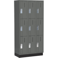 Concorde Heavy-Duty Lockers, 3 -tier, Bank of 3, 36" x 18" x 76", Steel, Charcoal, Welded (Assembled) Cintas