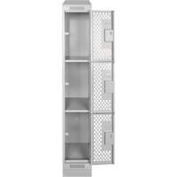 Clean Line Lockers, 3 -tier, 12" x 12" x 72", Steel, Grey, Rivet (Assembled), Perforated Cintas