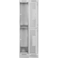Clean Line Lockers, 2 -tier, Bank of 2, 24" x 12" x 76", Steel, Grey, Rivet (Assembled), Perforated Cintas