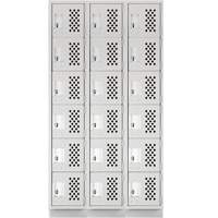 Assembled Lockerettes Clean Line Perforated Economy Lockers, 6 -tier, Bank of 3, 18" x 72" x 12", Steel Cintas