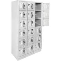 Assembled Lockerettes Clean Line Perforated Economy Lockers, 6 -tier, Bank of 3, 18" x 72" x 12", Steel Cintas