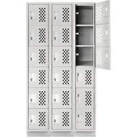 Assembled Lockerettes Clean Line Perforated Economy Lockers, 6 -tier, Bank of 3, 18" x 72" x 12", Steel Cintas
